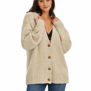 Aerie Oversized Knit Cardigan Neutral Cozy Boho Cottagecore Sz Medium Boho
